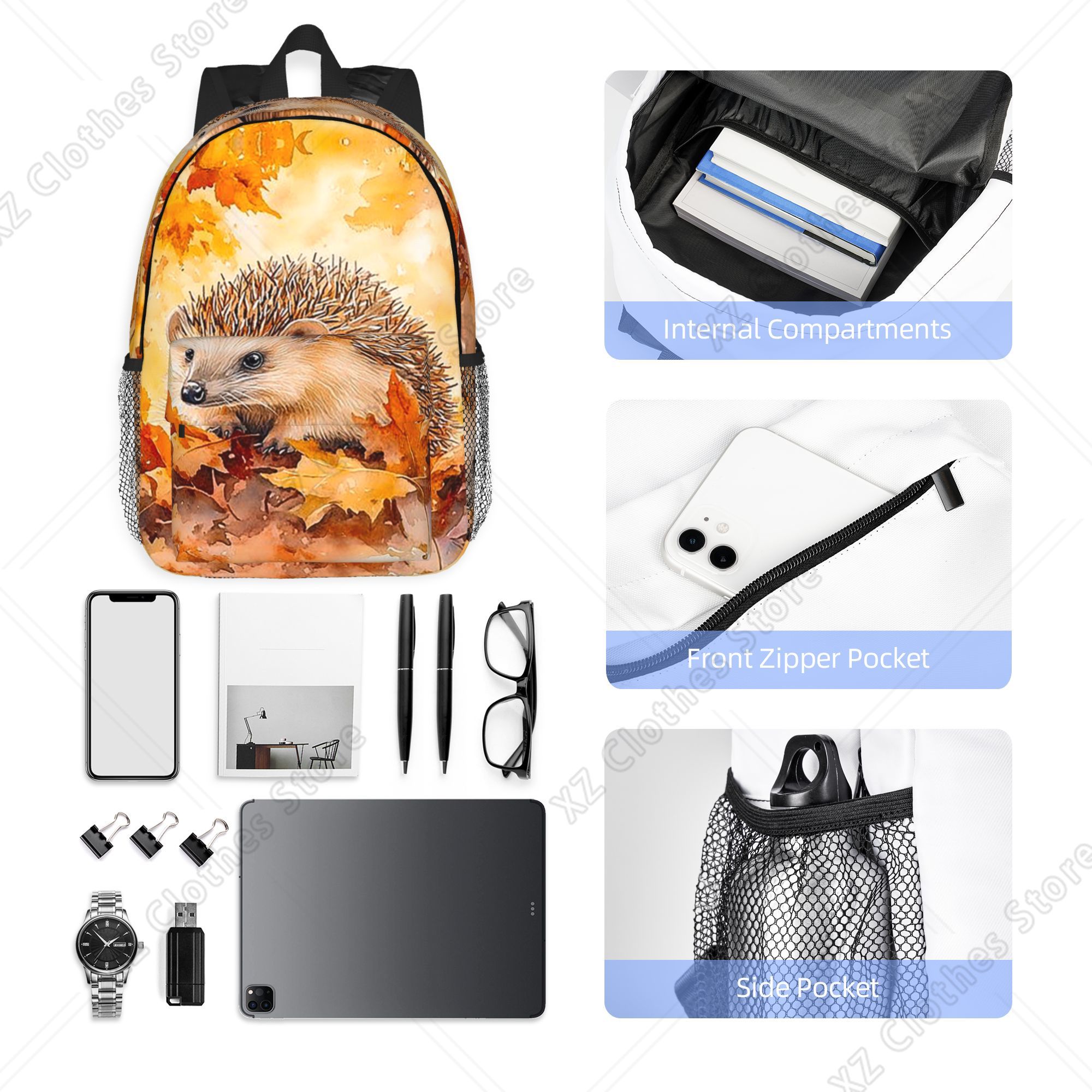 Women Bags Designer Sale - Hedgehogs Autumn Leaves Designed Backpack Hot