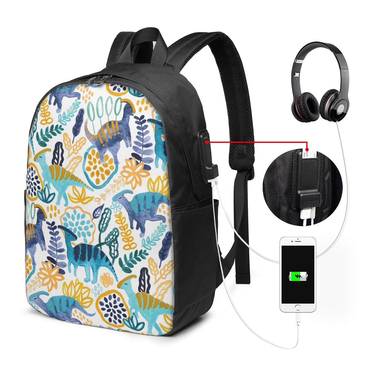 Women Bags For Travel - Gouache Parasaurolophuses Backpack Travel Notebook Bag