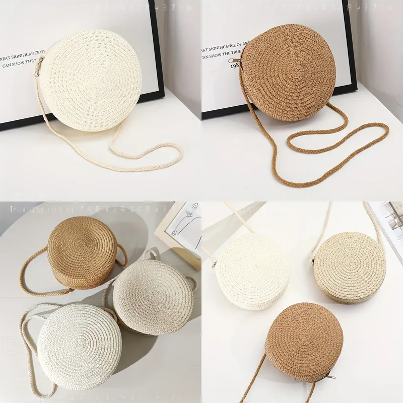 Women Bags Accessories - Round Woven Rattan Crossbody Bag for
